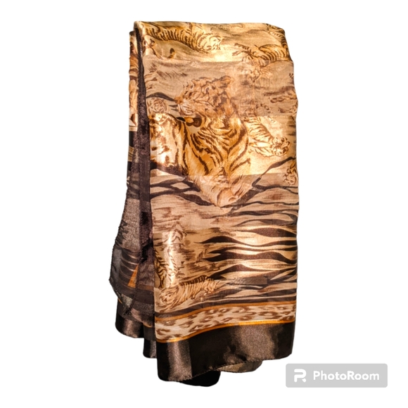 Source Unknown Accessories - Large Animal Print Square Scarf Brown & Gold